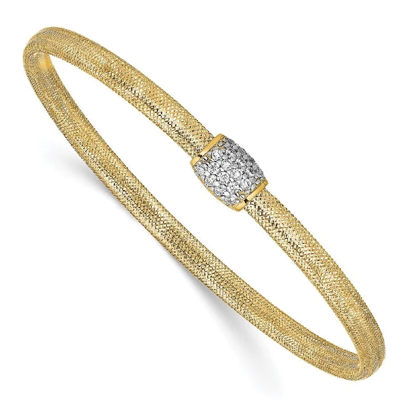 14k Yellow Gold 4mm Cubic Zirconia Stretch Bangle Bracelet