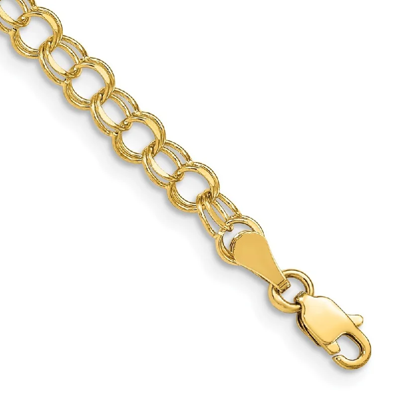 14k Yellow Gold 4mm Double Link Charm Bracelet, 7"