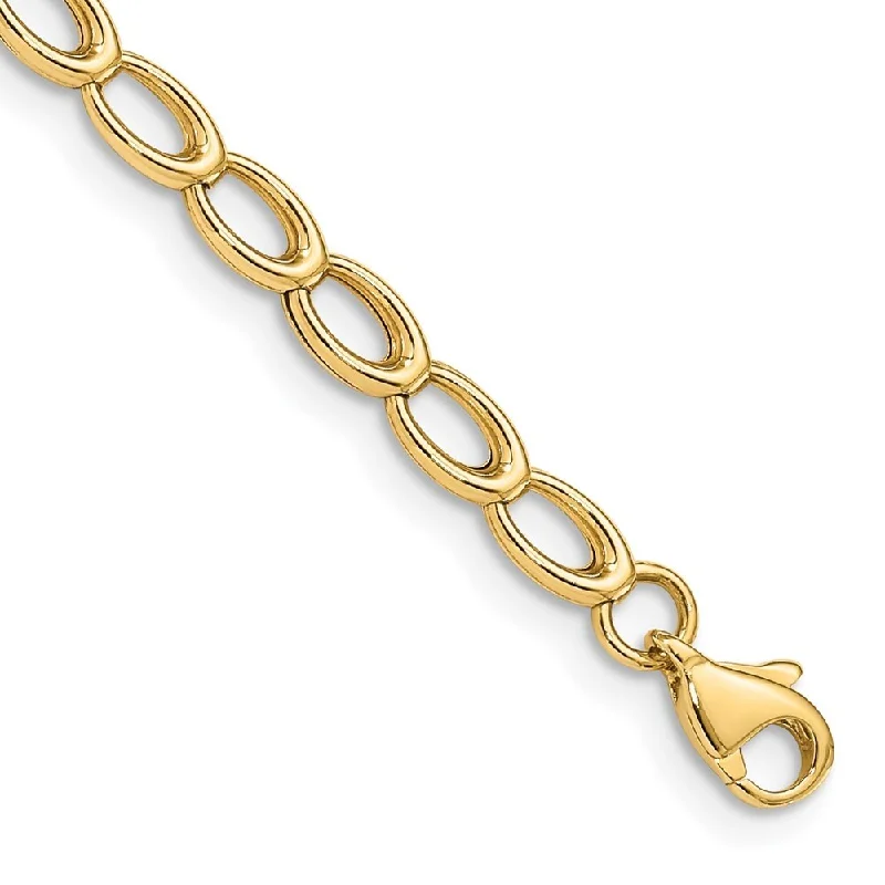 14k Yellow Gold 4mm Gold Polished Open Link Bracelet, 7.5"