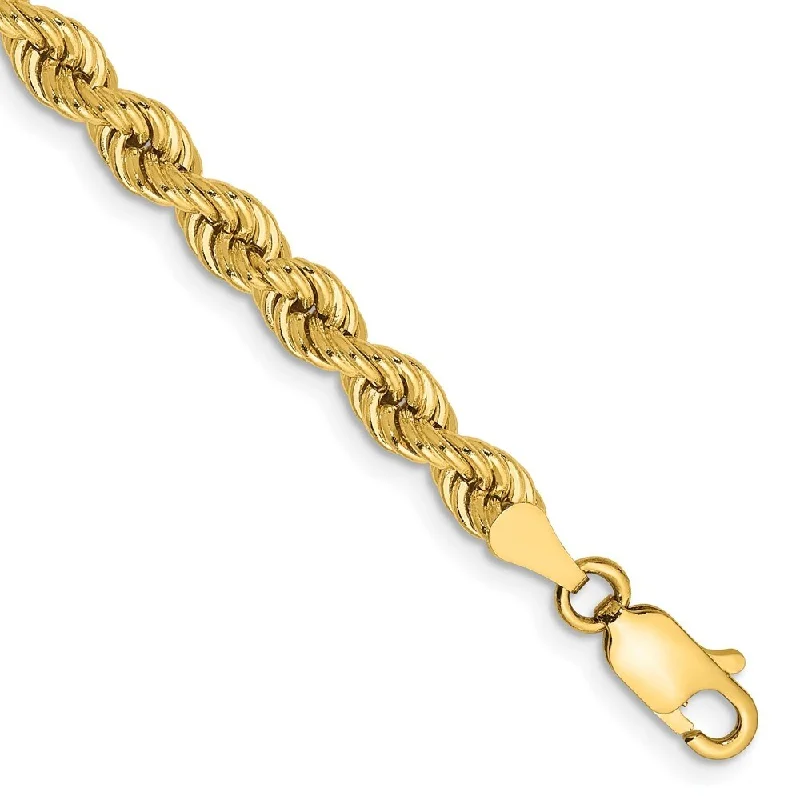 14k Yellow Gold 4mm Regular Rope Chain Bracelet, 7"