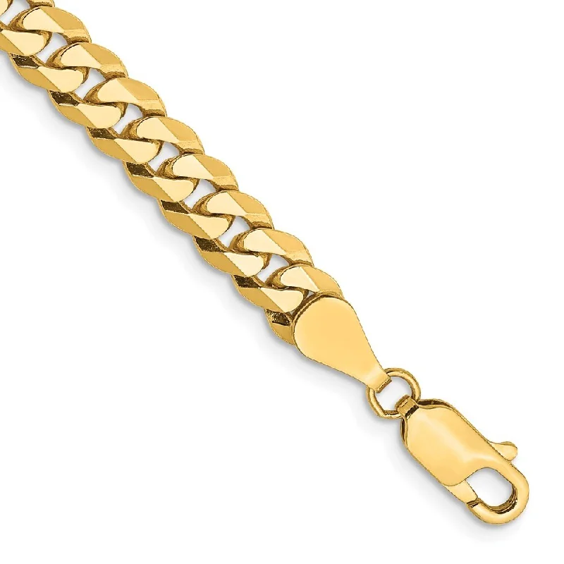 14k Yellow Gold 5.75mm Flat Beveled Curb Chain Bracelet, 7"