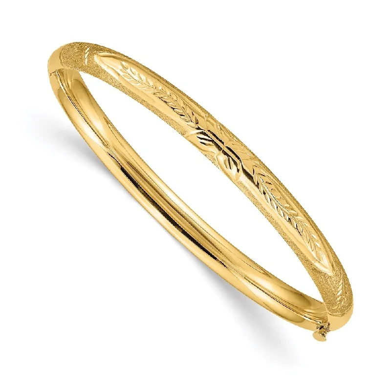 14k Yellow Gold 5mm Florentine Hinged Baby Bangle Bracelet, 6"