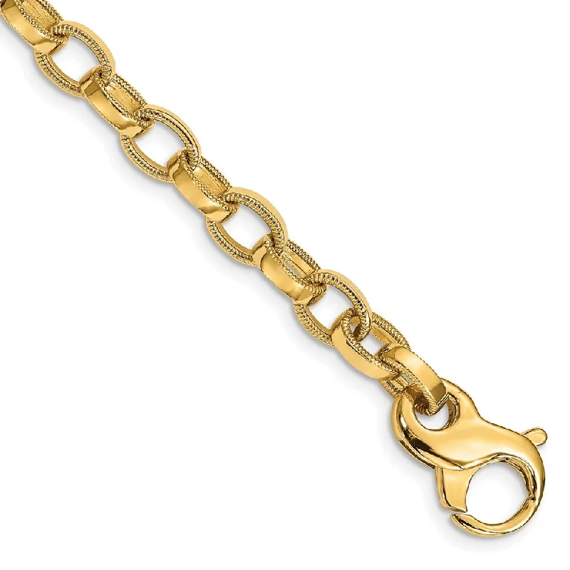 14k Yellow Gold 6.2mm Hand-polished Fancy Link Bracelet, 8.5"