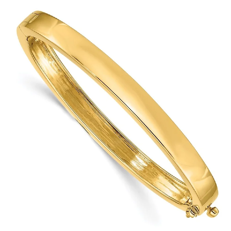 14k Yellow Gold 6.3mm Solid Hinged Bangle Bracelet, 6.75"