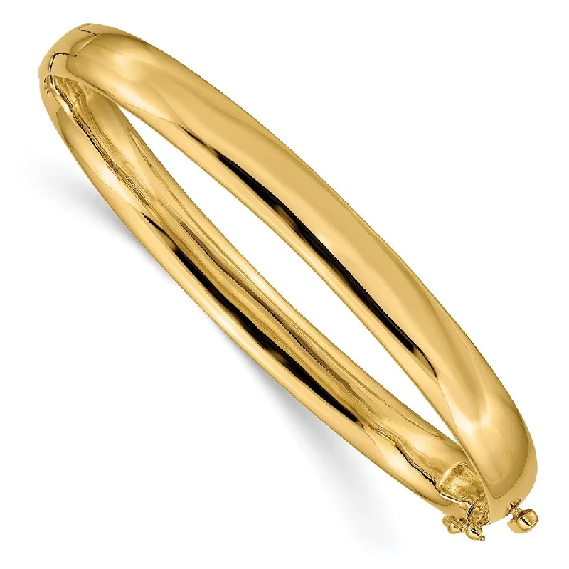 14k Yellow Gold 6.4mm Solid Hinged Bangle Bracelet, 6.5"