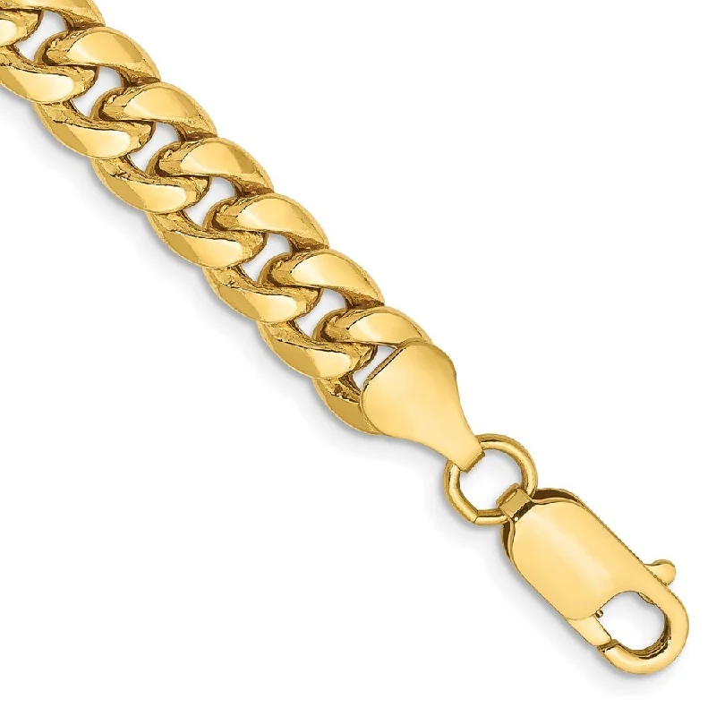 14k Yellow Gold 6.75mm Semi-Solid Miami Cuban Chain Bracelet, 9"