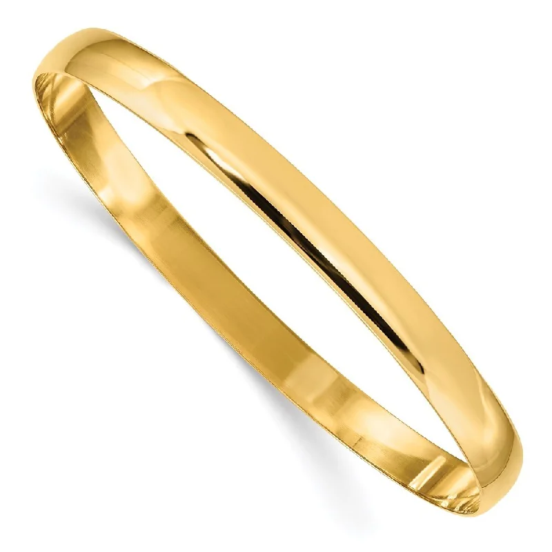 14k Yellow Gold 6mm Solid Half-Round Slip-On Bangle Bracelet, 7.75"