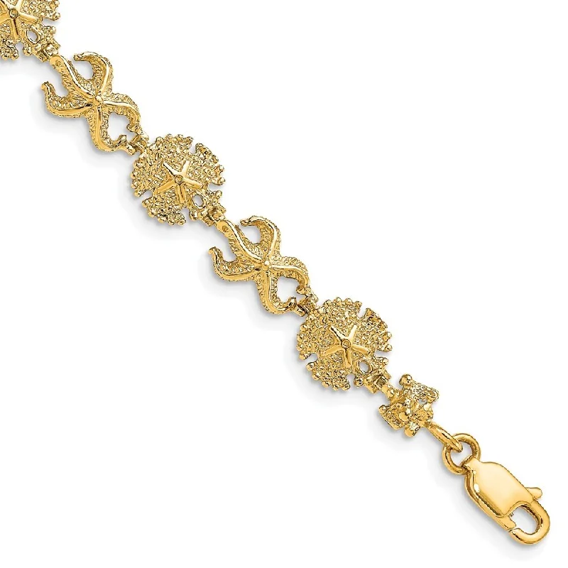 14k Yellow Gold 8.35mm Starfish Sand Dollar Bracelet, 7"