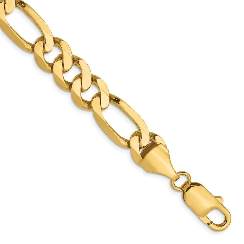 14k Yellow Gold 8.75mm Flat Figaro Chain Bracelet, 8"