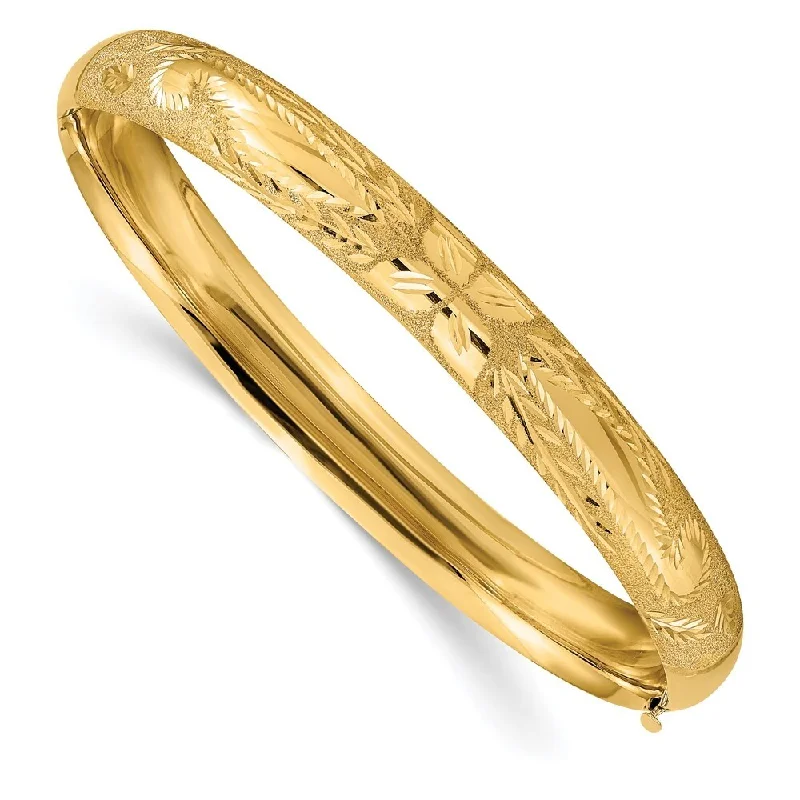 14k Yellow Gold 8mm 5/16 Laser Cut Hinged Bangle Bracelet, 7"