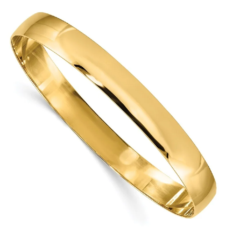 14k Yellow Gold 8mm Solid Half-Round Slip-On Bangle Bracelet