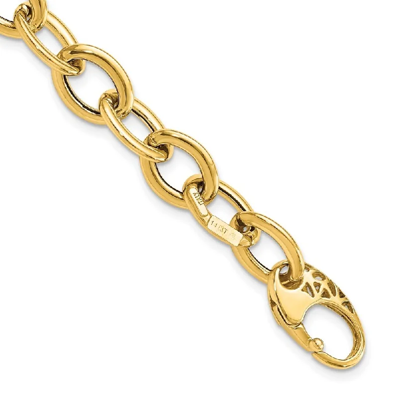 14k Yellow Gold 9.3mm Fancy Oval Link Bracelet, 8.5"