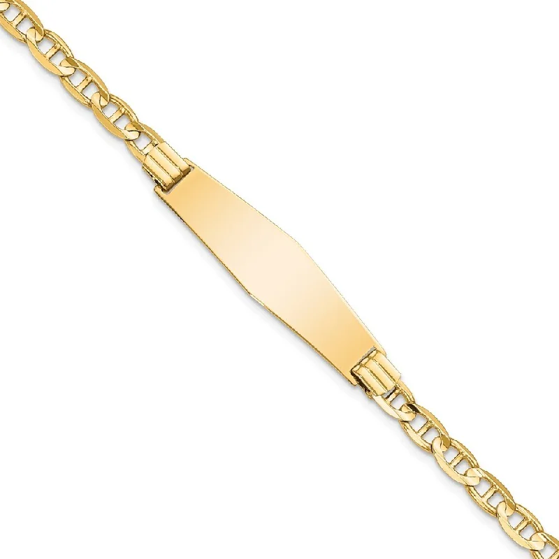 14k Yellow Gold 9.8mm Anchor Link Soft Diamond Shape ID Bracelet, 7"