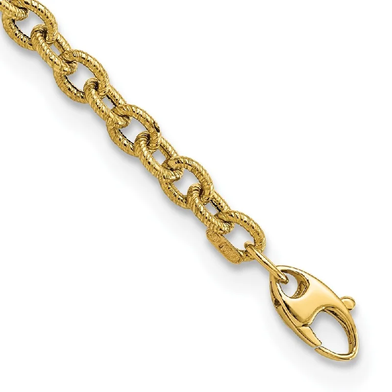 14k Yellow Gold and Textured Cable Link Bracelet, 7.5" (W-5mm)