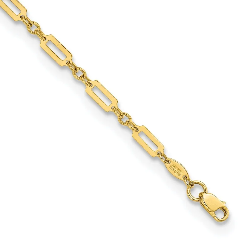 14k Yellow Gold Fancy Rectangle Link Bracelet, 7.5" (W-3.2mm)