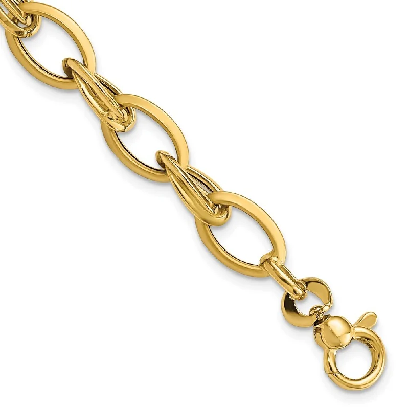 14k Yellow Gold & Satin Fancy Link Bracelet, 7.25" (W-8.7mm)