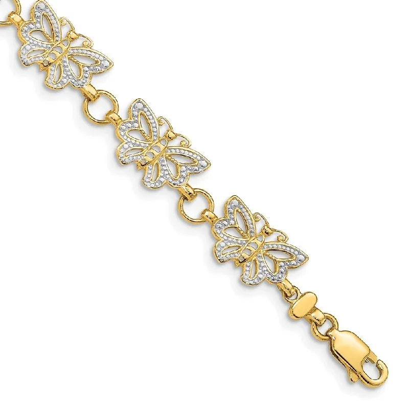 14k Yellow Gold w/Rhodium 8mm Butterfly Bracelet, 7"