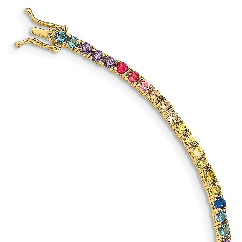 925 Sterling Silver 14k Flash-plated 3mm Colorful Cubic Zirconia Tennis Bracelet, 7"