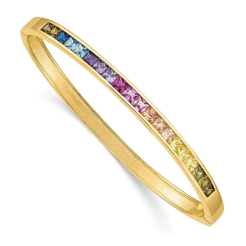 925 Sterling Silver 14k Flash-plated Channel-Set Colorful Cubic Zirconia Bangle Bracelet