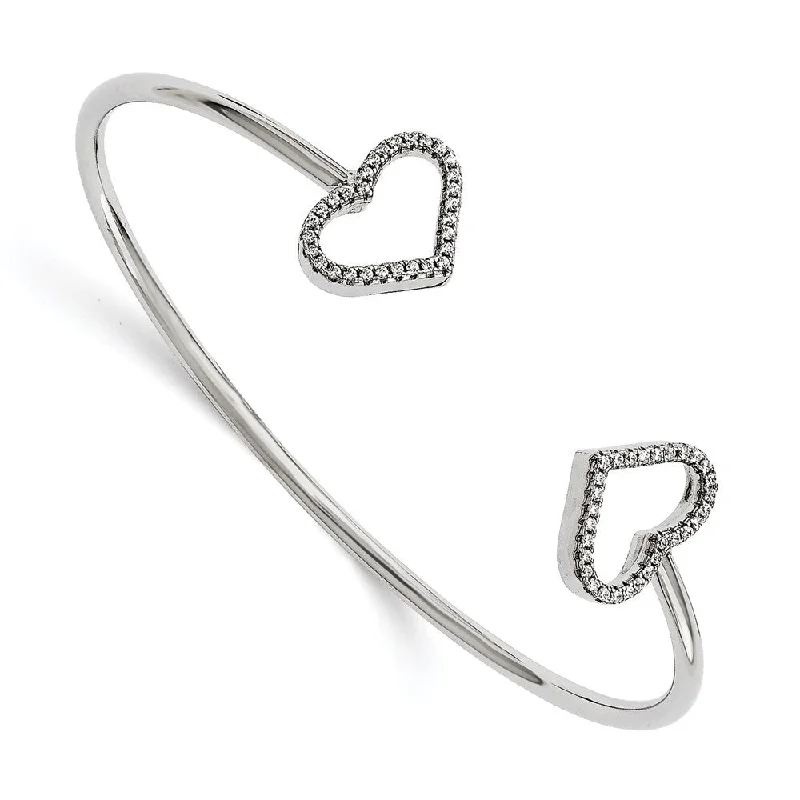 925 Sterling Silver Brilliant Embers Rhodium-plated Cubic Zirconia Hearts Bangle Bracelet