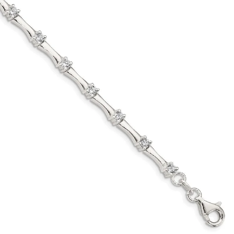 925 Sterling Silver Cubic Zirconia Fancy Bracelet, 7"