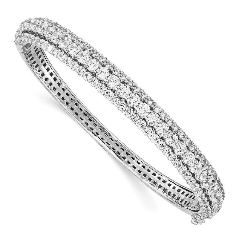 925 Sterling Silver Cubic Zirconia Hinged Bangle Bracelet