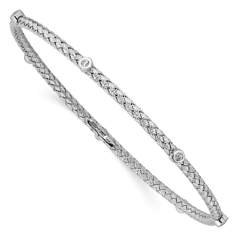 925 Sterling Silver Cubic Zirconia Textured Bangle Bracelet, 8"