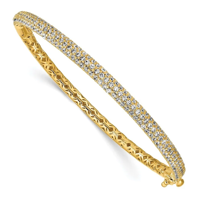 925 Sterling Silver Pav‚ Gold-tone 175 Stone Cubic Zirconia Hinged Bangle Bracelet