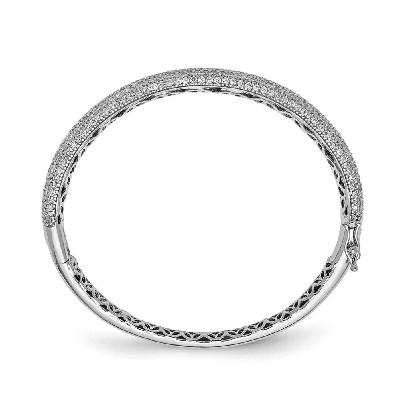 925 Sterling Silver Pav‚ Rhodium-plated 283 Stone Cubic Zirconia Bangle Bracelet