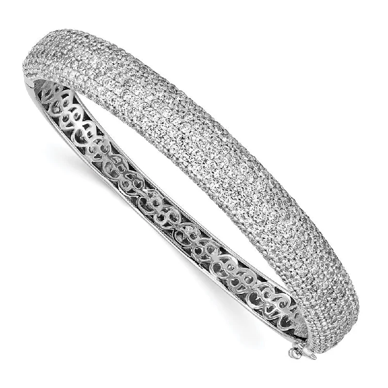 925 Sterling Silver Pav‚ Rhodium-plated 439 Stone Cubic Zirconia Hinged Bangle Bracelet, 7"