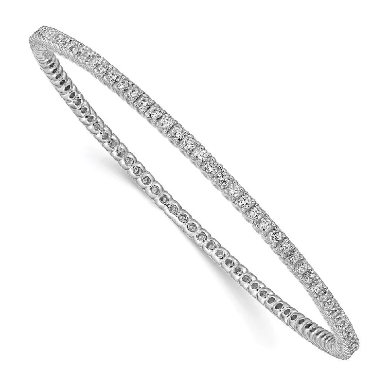 925 Sterling Silver Rhodium-plated 93 Stone Cubic Zirconia Bangle Bracelet