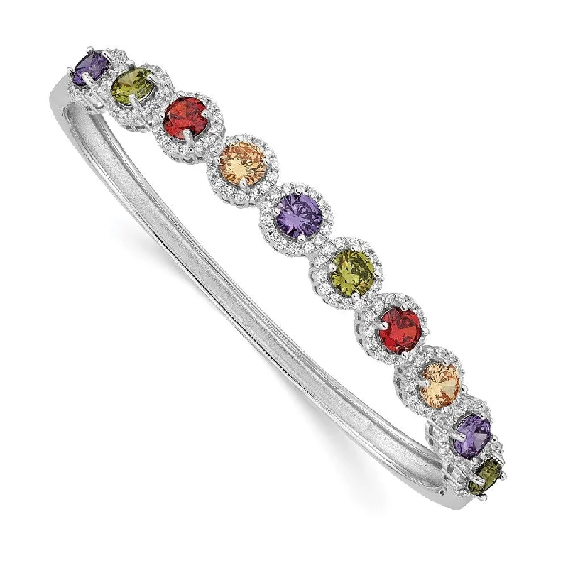 925 Sterling Silver Rhodium-plated Colorful Cubic Zirconia Bangle Bracelet