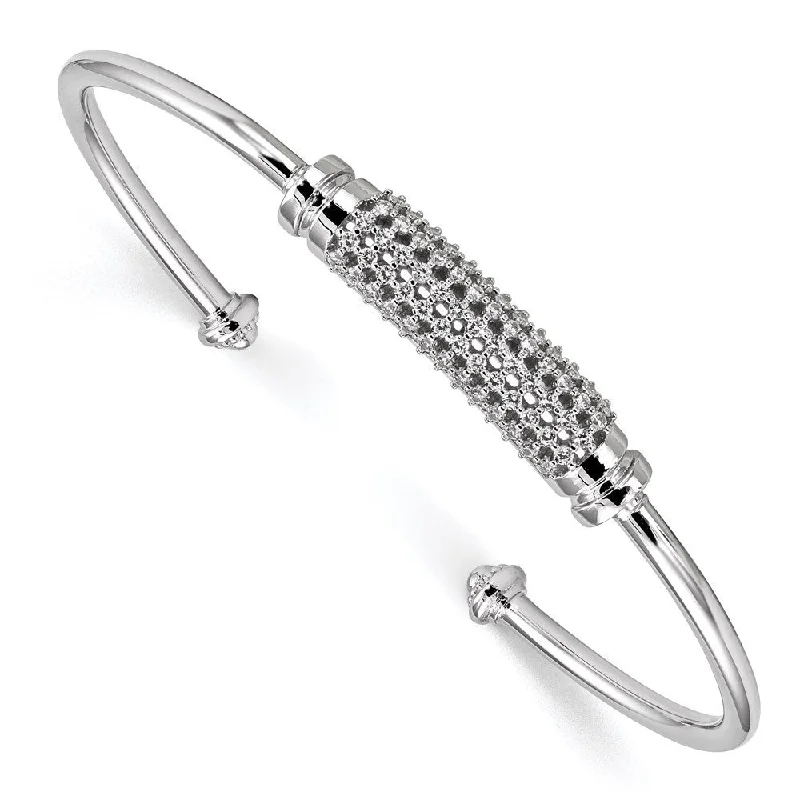 925 Sterling Silver Rhodium-plated Cubic Zirconia Cuff Bangle Bracelet