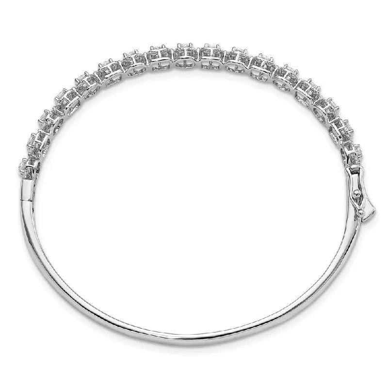 925 Sterling Silver Rhodium-plated Cubic Zirconia Hinged Bangle Bracelet