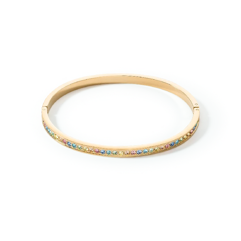 Bangle stainless steel & crystals gold multicolour pastel 17