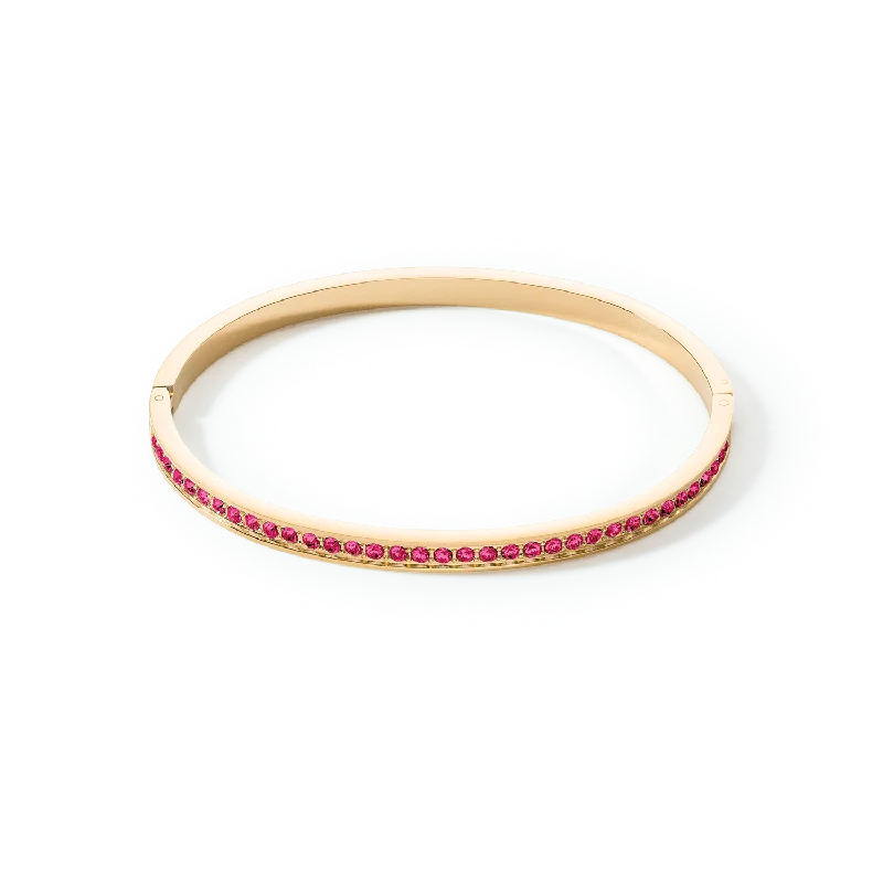 Bangle stainless steel & crystals gold pink 17