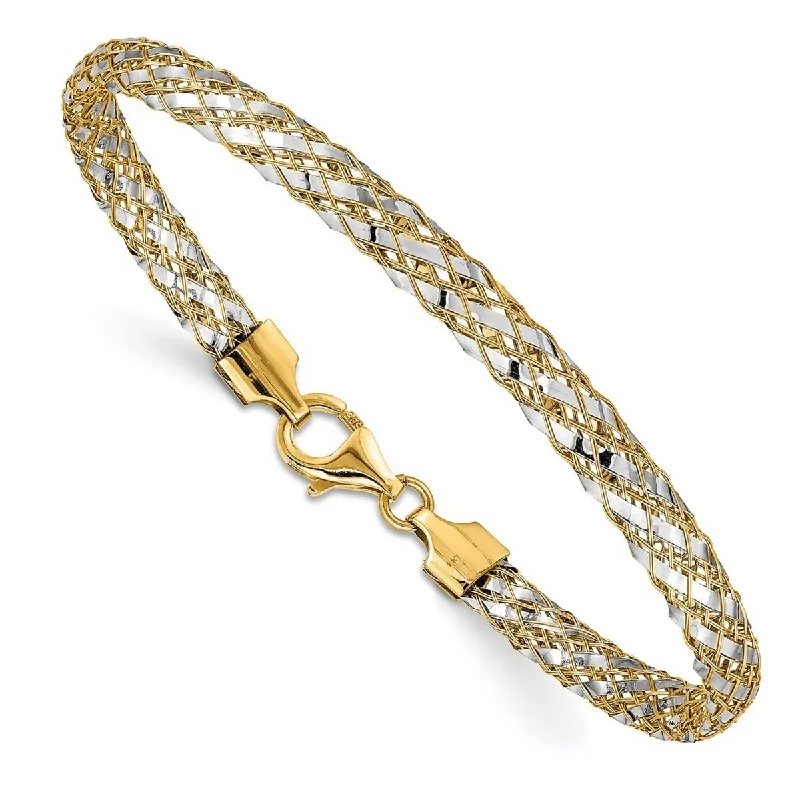 Curata 14k Two tone Gold 5.3mm Woven Mesh Bracelet 7.5 Inch