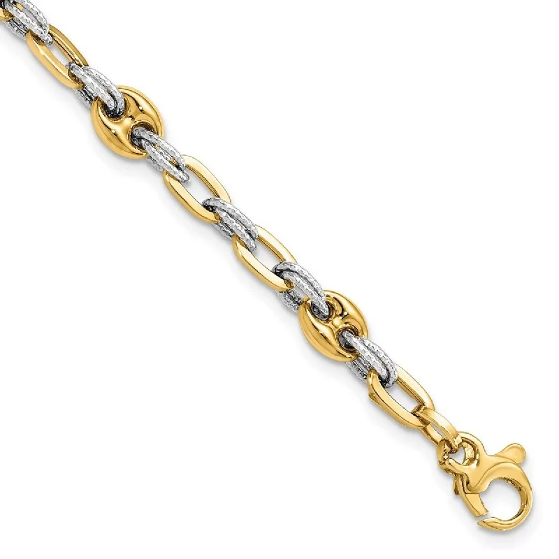 Curata 14k Two tone Gold Textured Double Fancy Link Bracelet 7.5 Inch