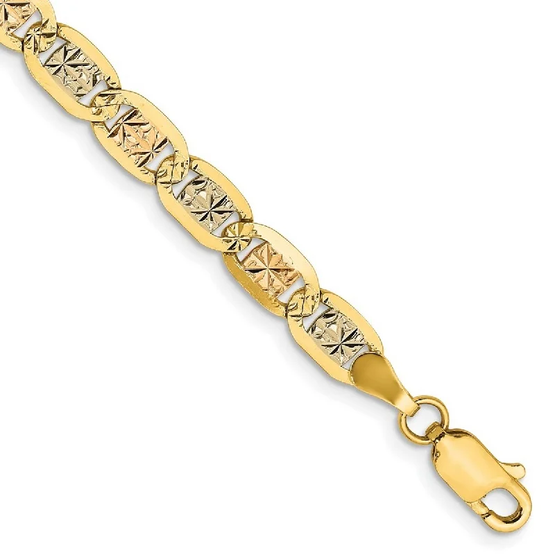 Curata 14k Yellow Gold 4.65mm Tri color Pave Chain Bracelet