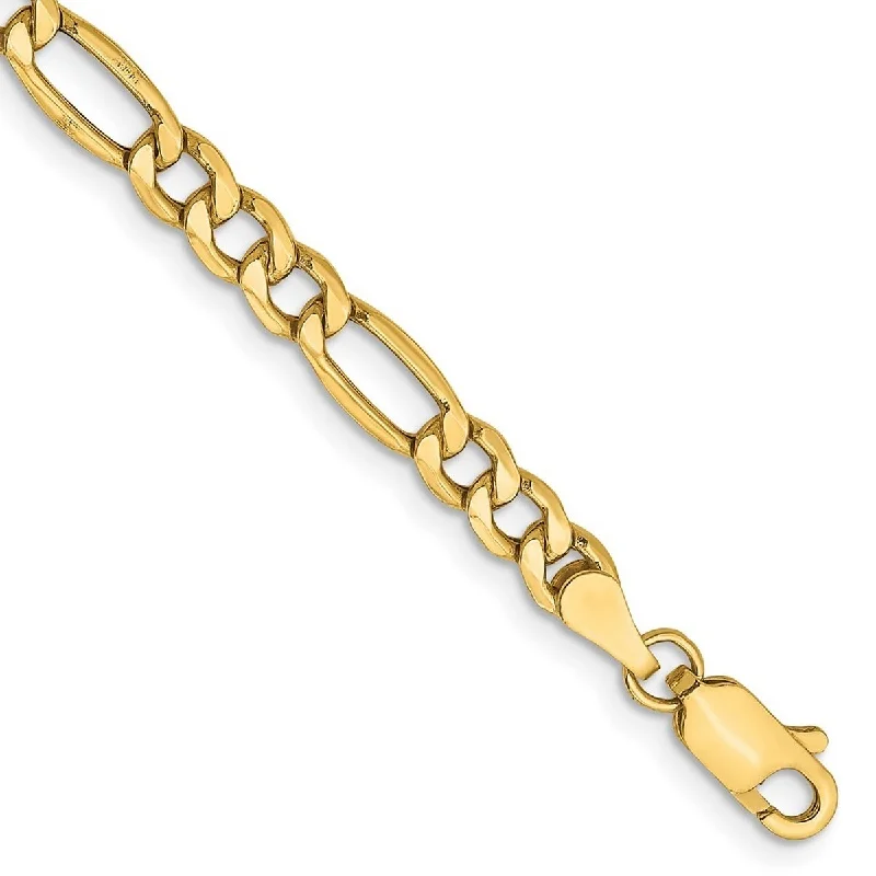 Curata 14k Yellow Gold Hollow Polished Lobster Claw Closure 4.75mmSemi-Solid Figaro Chain Bracelet - 7 Inch