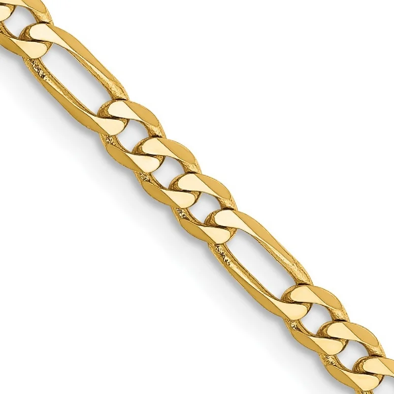 Curata 14k Yellow Gold Solid Polished Lobster Claw Closure 3.25mm Flat Figaro Chain Bracelet - 8 Inch - Lobster Claw