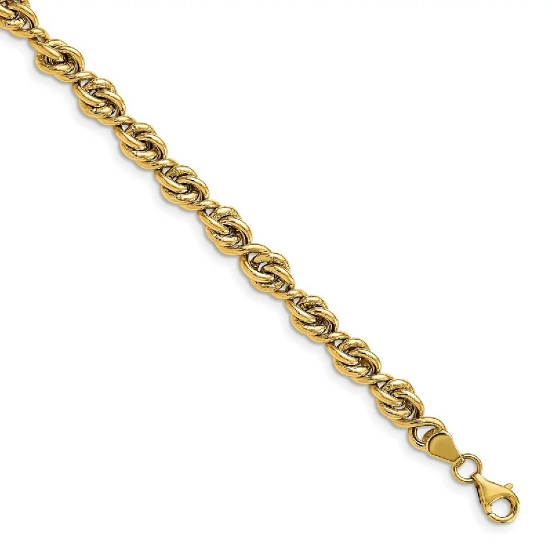 Curata 6mm 14k Gold Polished Fancy Link Bracelet 7.5 Inch