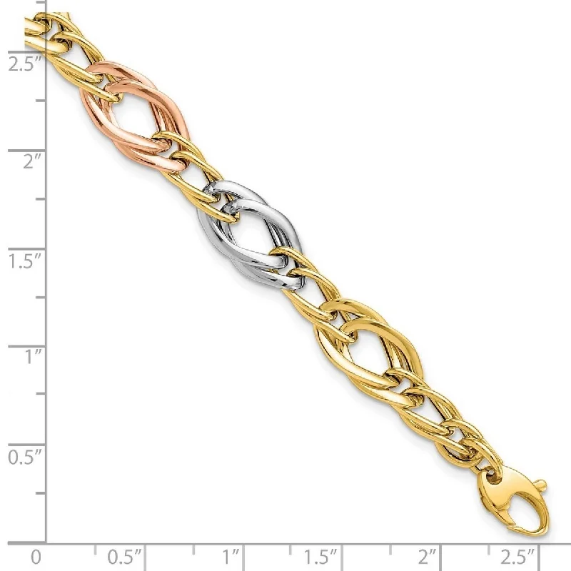 Curata 8.89mm 14k Tri color Gold Polished Link Bracelet 7.25 Inch