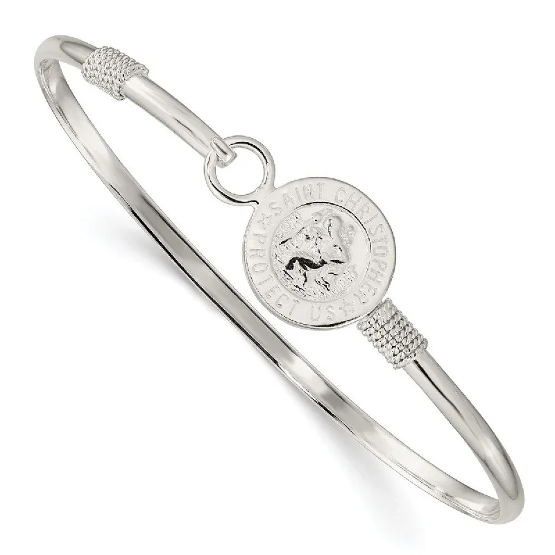 Curata 925 Sterling Silver 7" Saint Christopher Medal Hook Bangle Bracelet