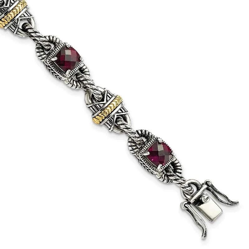 Curata 925 Sterling Silver Box Catch Closure With 14k 5.71Rhodilite Garnet 7.25inch Bracelet