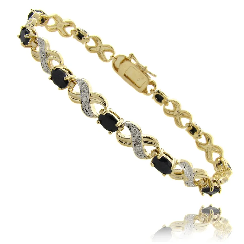 Dolce Giavonna 14k Gold Overlay Sapphire and Diamond Accent 'X' and 'O' Bracelet