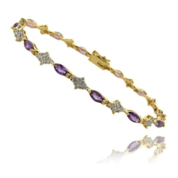 Dolce Giavonna 18k Gold over Silver Amethyst and Diamond Accent Bracelet