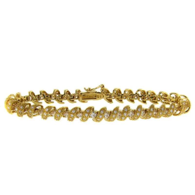 Dolce Giavonna 18k Yellow Gold over Sterling Silver Cubic Zirconia Spiral Bracelet