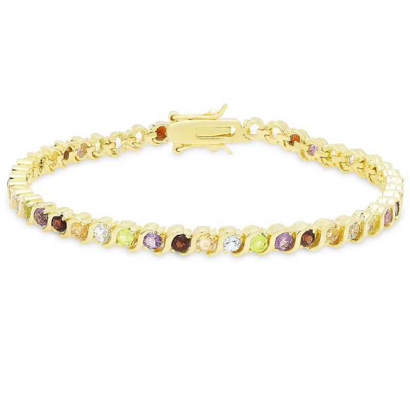 Dolce Giavonna Gold Over Silver Multi Gemstone Tennis Bracelet