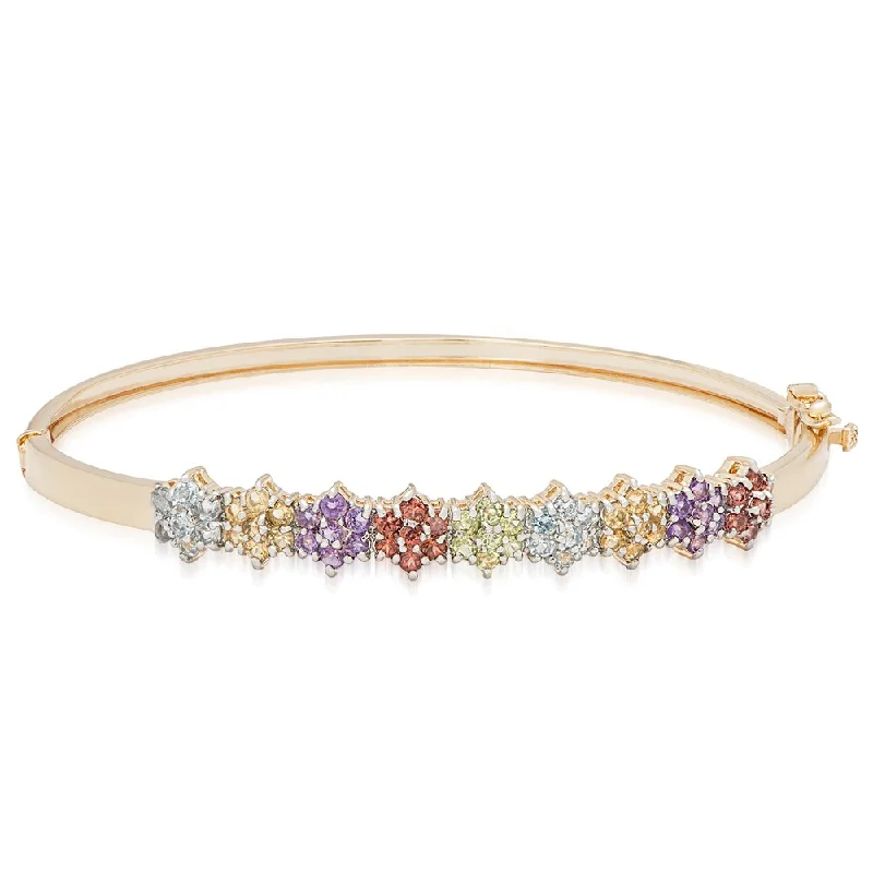 Dolce Giavonna Gold Over Sterling Silver Multi Gemstone Flower Design Bangle